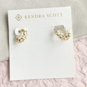 NEW Kendra Scott Gold White Crystal Cailin Huggie Earrings